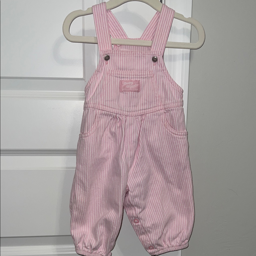 Vintage 90s Charming Pink Striped Kids Overalls - Osh Kosh B’gosh